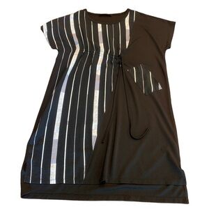 Gabby Isabella Black Grey Graphic Stripe Boho Tunic Dress Size Medium